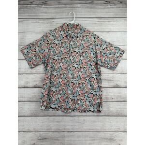 Vintage Kahala 1/2 Button Floral Hawaiian Shirt Mens XL Blue Pink White